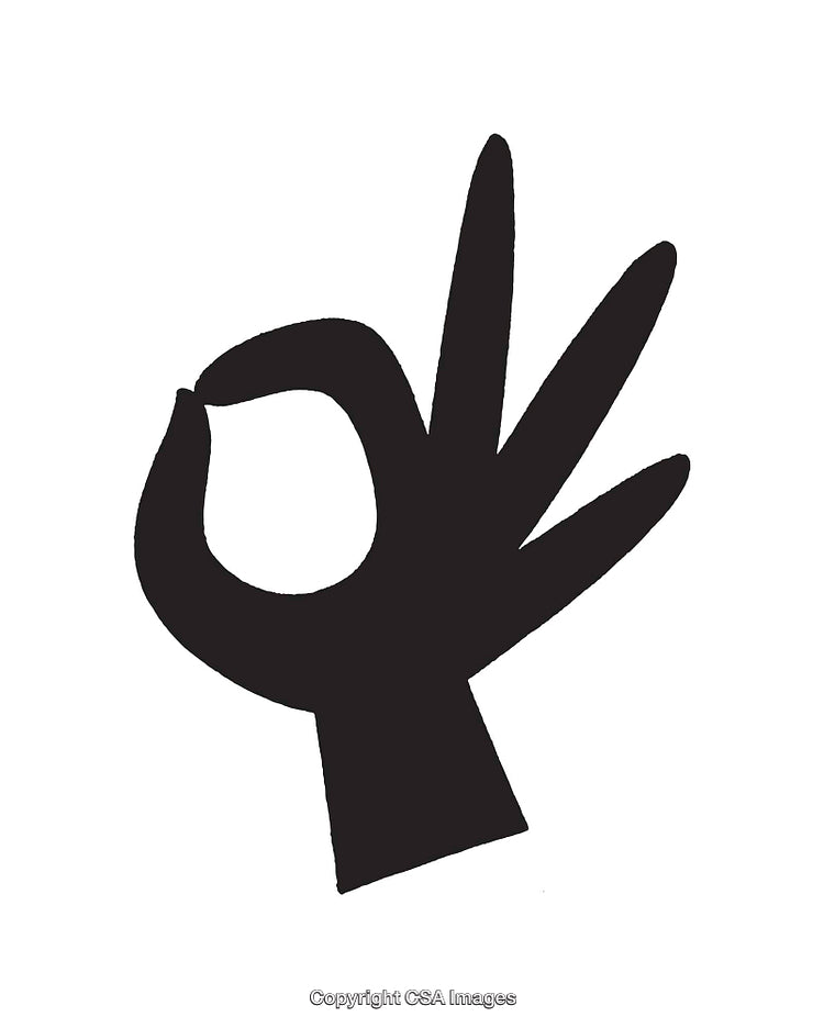 Minimalist Black and White Icon of an OK Gesture With Fingers