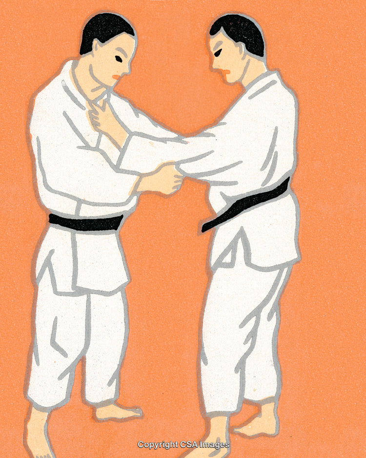 Two Martial Arts Practitioners Training in Jiu Jitsu Techniques and Balance