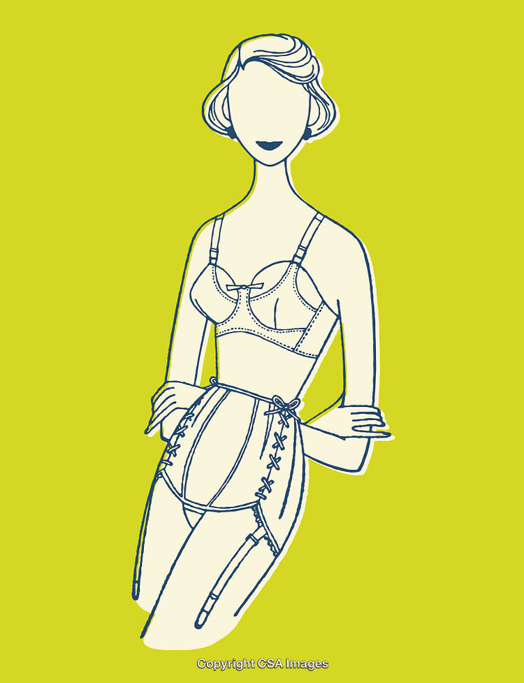 Retro Style Illustration of Vintage Lingerie Design on Vibrant Background