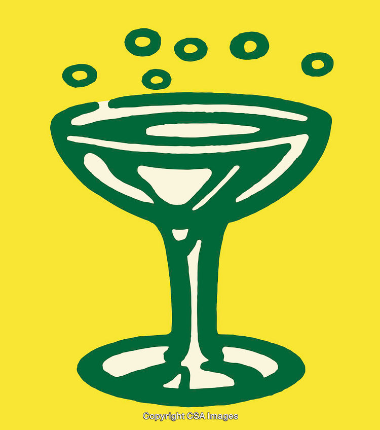 Stylized Illustration of a Champagne Glass on a Vibrant Yellow Background