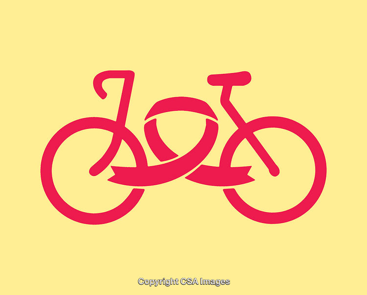 Minimalistic Bicycle Illustration Featuring a Ribbon in Bold Red on Yellow Background