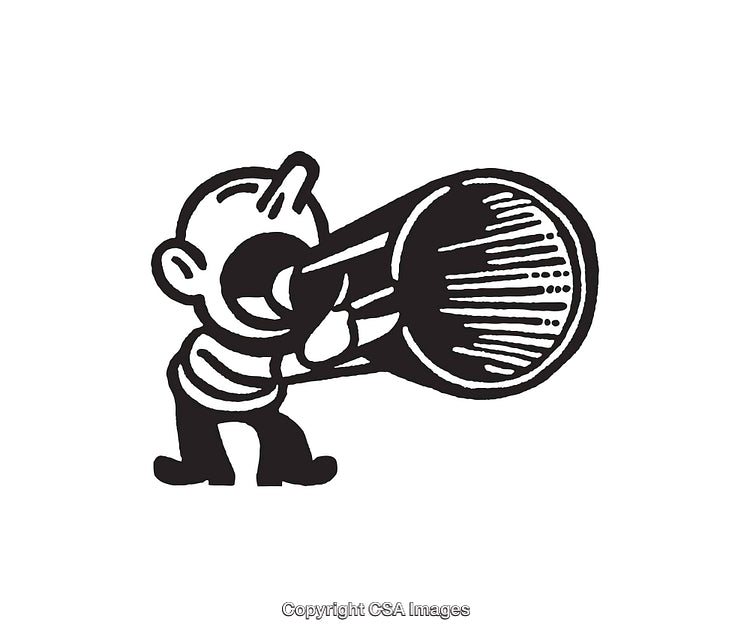 Black And White Line Art Boy Shouting With Megaphone Illustration