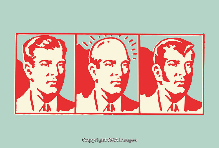 Color Illustration of a Man in Three Different Hairstyles