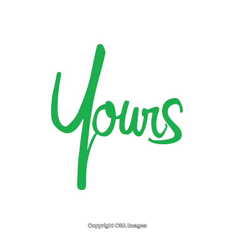 Elegant Green Calligraphy Spelling the Word 'Yours' on White Background