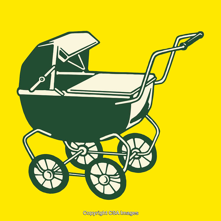 Vintage Baby Stroller Illustration in Bold Retro Artistic Style