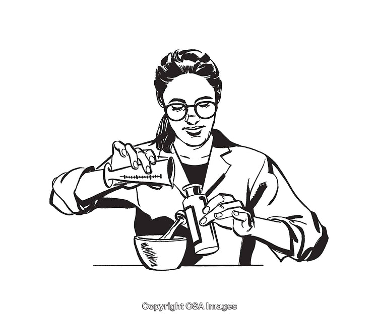 Scientist Preparing Solutions in Laboratory Black and White Line Art