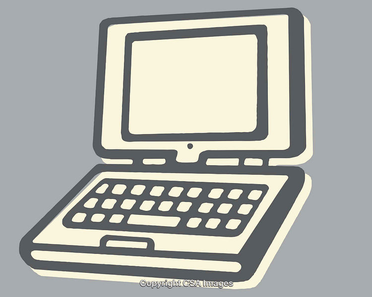 Retro-Styled Color Illustration of a Laptop Computer in Gray and Beige