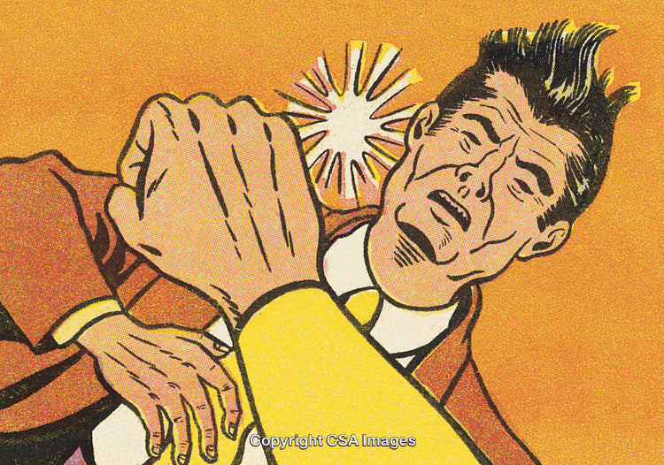 Retro Comic Book Style Illustration Depicting a Dramatic Punch Scene