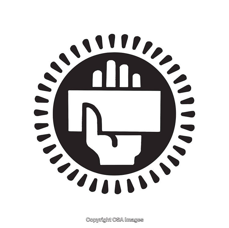 Symbolic Black and White Illustration of a Hand with Rectangular Block