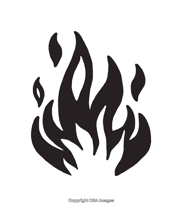 Black Silhouette Illustration of Abstract Flame Design on White Background