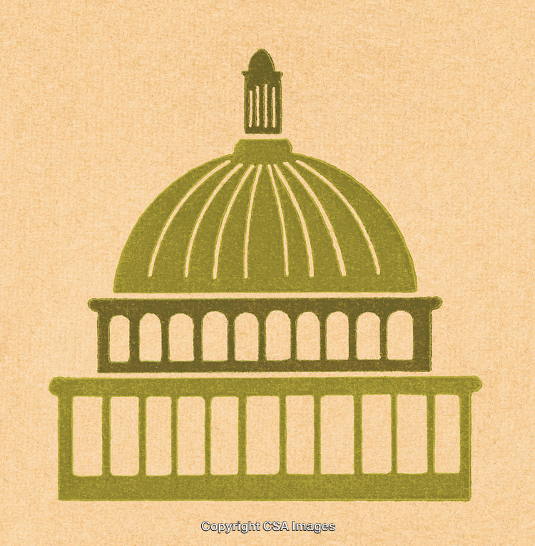 Illustration of a Historic Government Building Dome in Simple Green Design