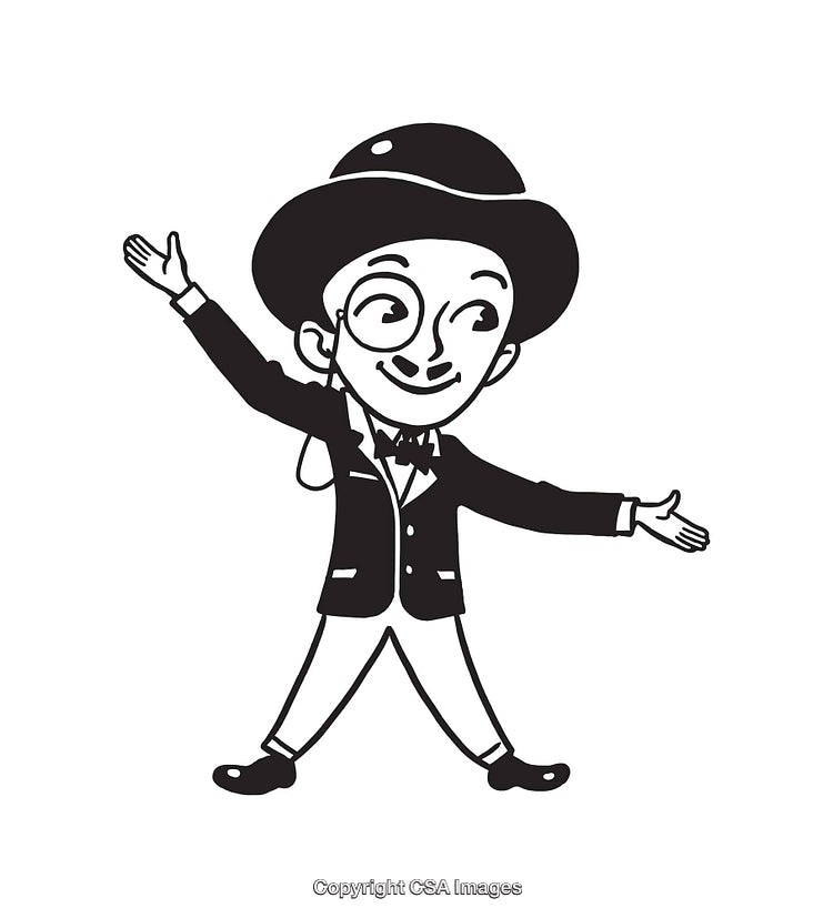 Black and White Line Art of a Gentleman with Open Arms