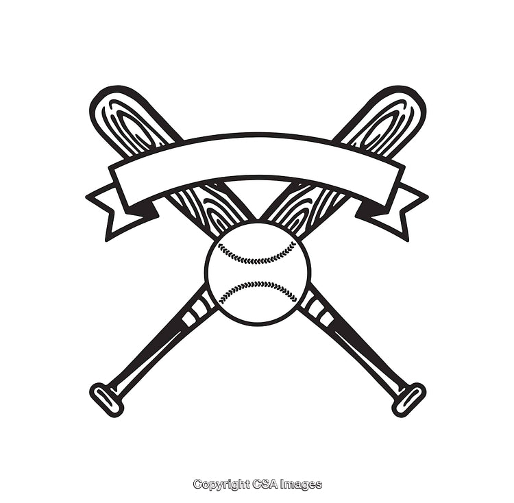 Black and White Baseball Emblem With Crossed Bats and Ball