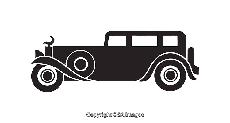 Black and White Icon of a Classic Vintage Car Silhouette