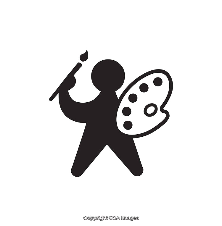 Black and White Icon of Artist with Brush and Palette