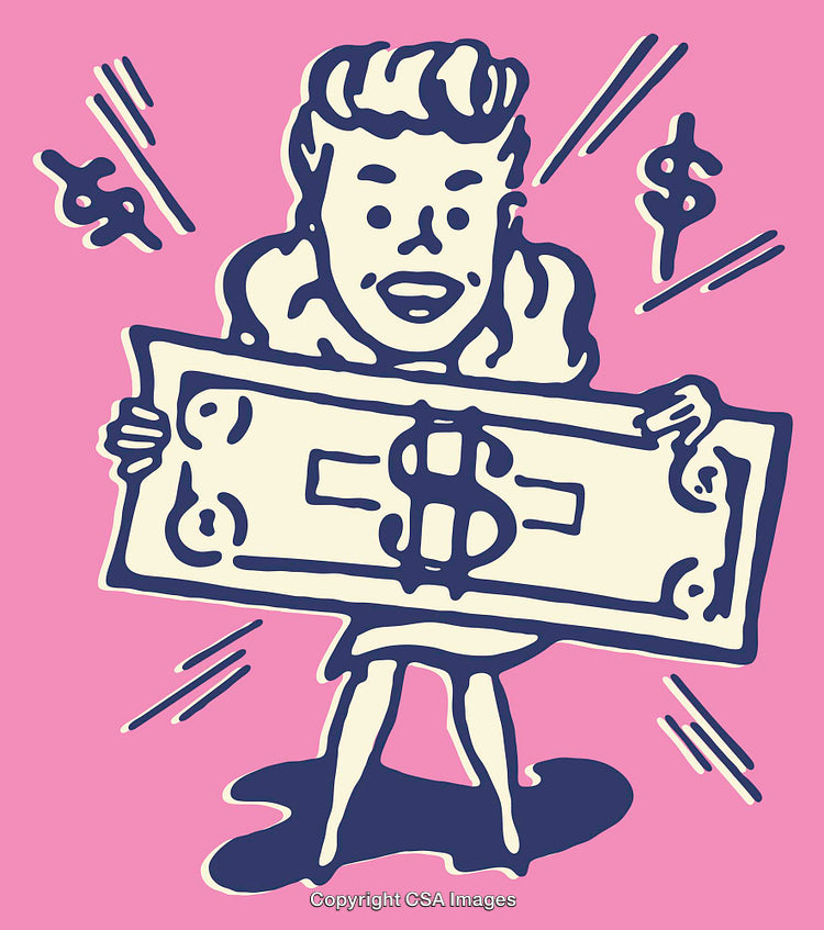 Vibrant Pop Art Illustration of a Character Holding a Large Dollar Bill