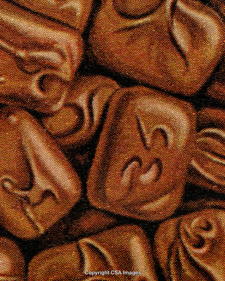 Close-Up of Brown Wrinkled Shapes Resembling Faces in Abstract Art Form