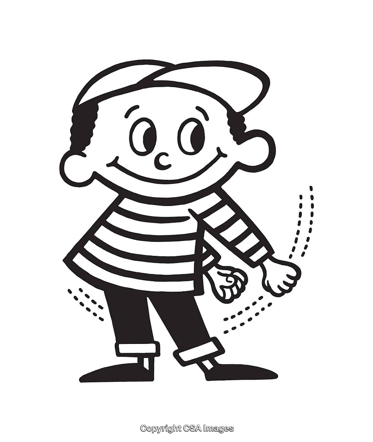 Cartoon Style Black and White Illustration of a Happy Smiling Child