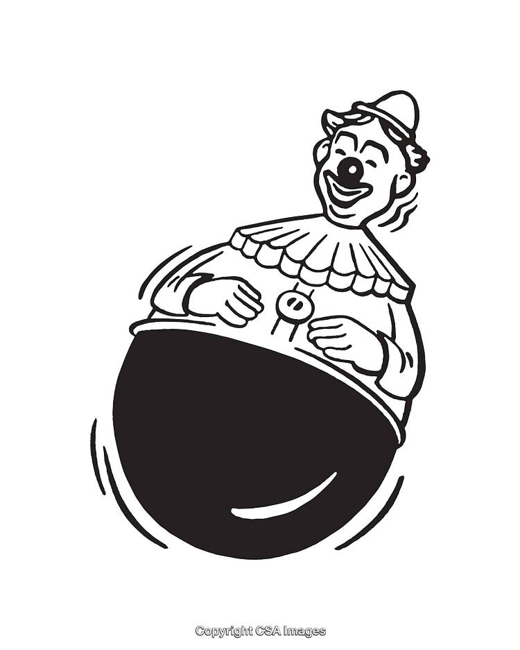 Whimsical Black and White Line Art Clown Illustration