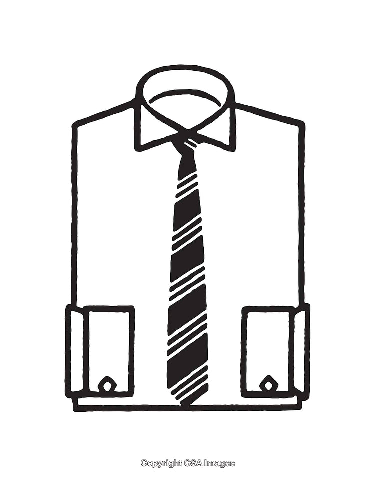 Black and White Illustration of a Shirt and Tie in Line Art Style