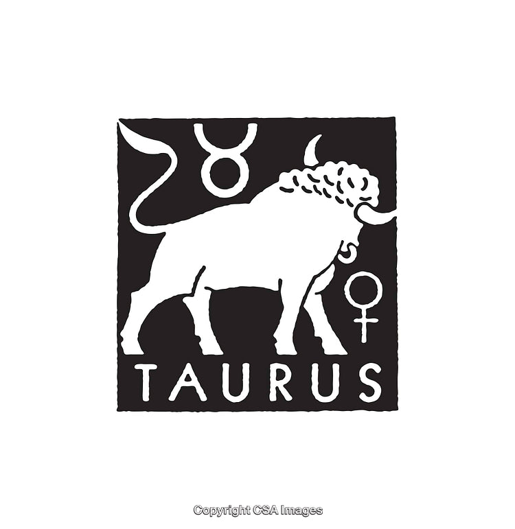 Black and White Artistic Taurus Zodiac Illustration with Symbols