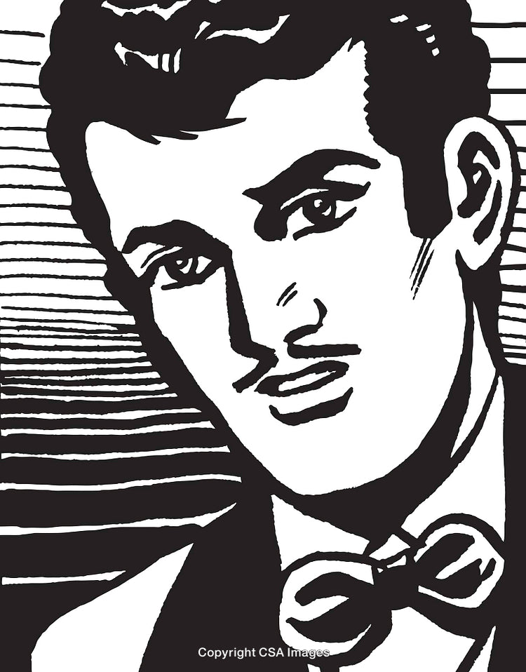 Retro Styled Ink Illustration of a Man with a Bow Tie