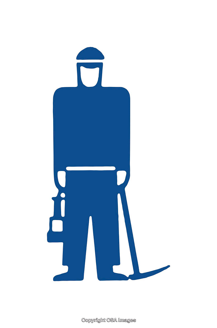 Blue Minimalist Icon Depicting a Worker Holding Tools
