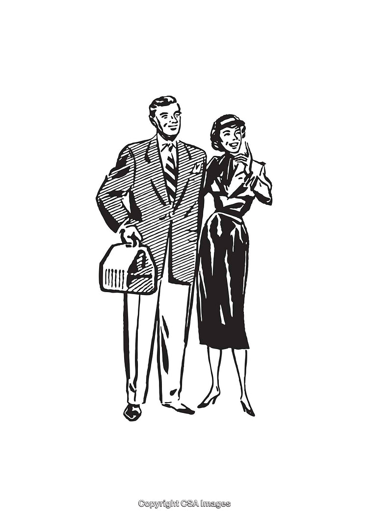Retro Illustration of a Couple Dressed in Formal Attire in Vintage Style