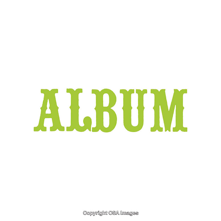 Bright Green Text Displaying the Word Album on a White Background