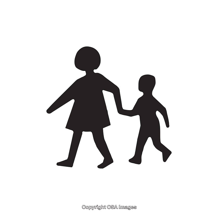 Black and White Icon of Adult Leading a Child by Hand