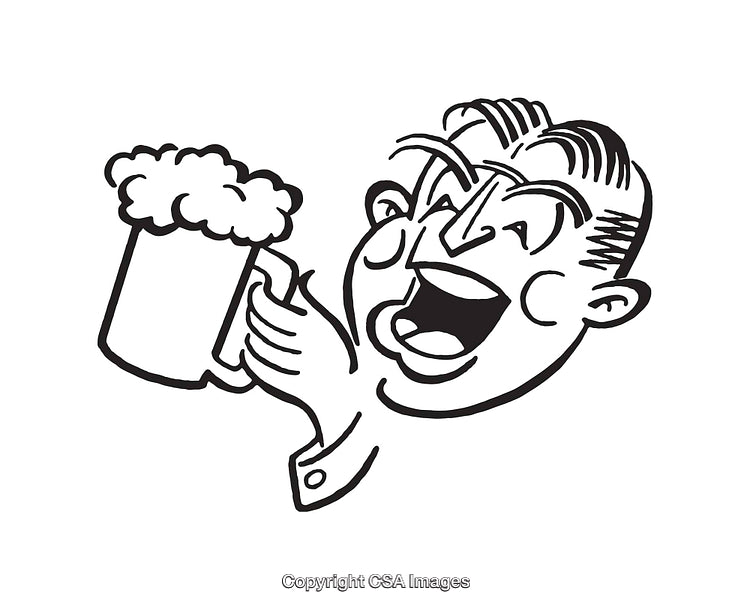Retro Line Art of Happy Man Holding a Beer Mug