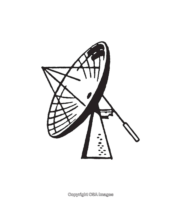 Black and White Line Art Illustration of a Satellite Dish