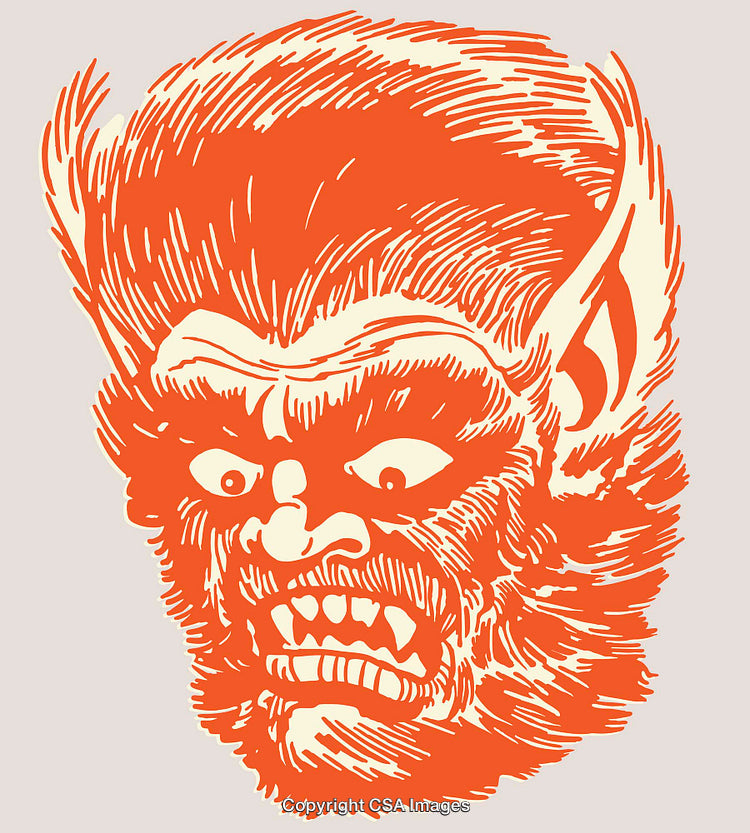Colorful Line Art Illustration of a Fierce Werewolf Face
