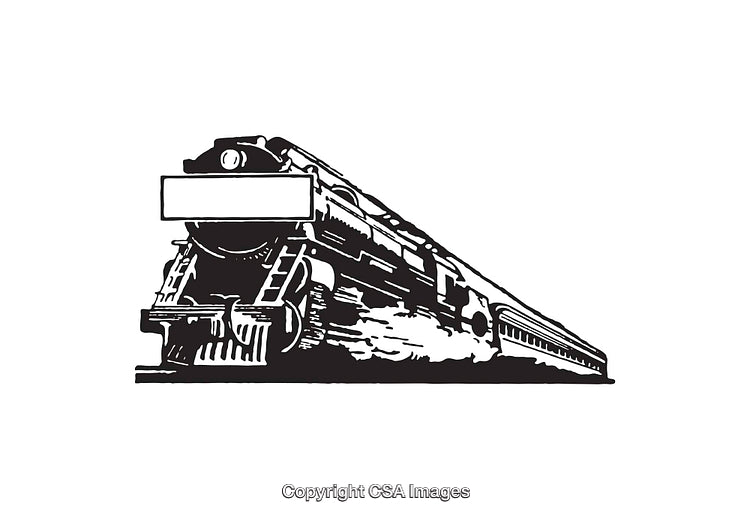 Black and White Illustration of a Train in Motion