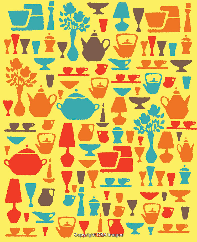 Colorful Silhouettes of Household Items in Vibrant Retro Style