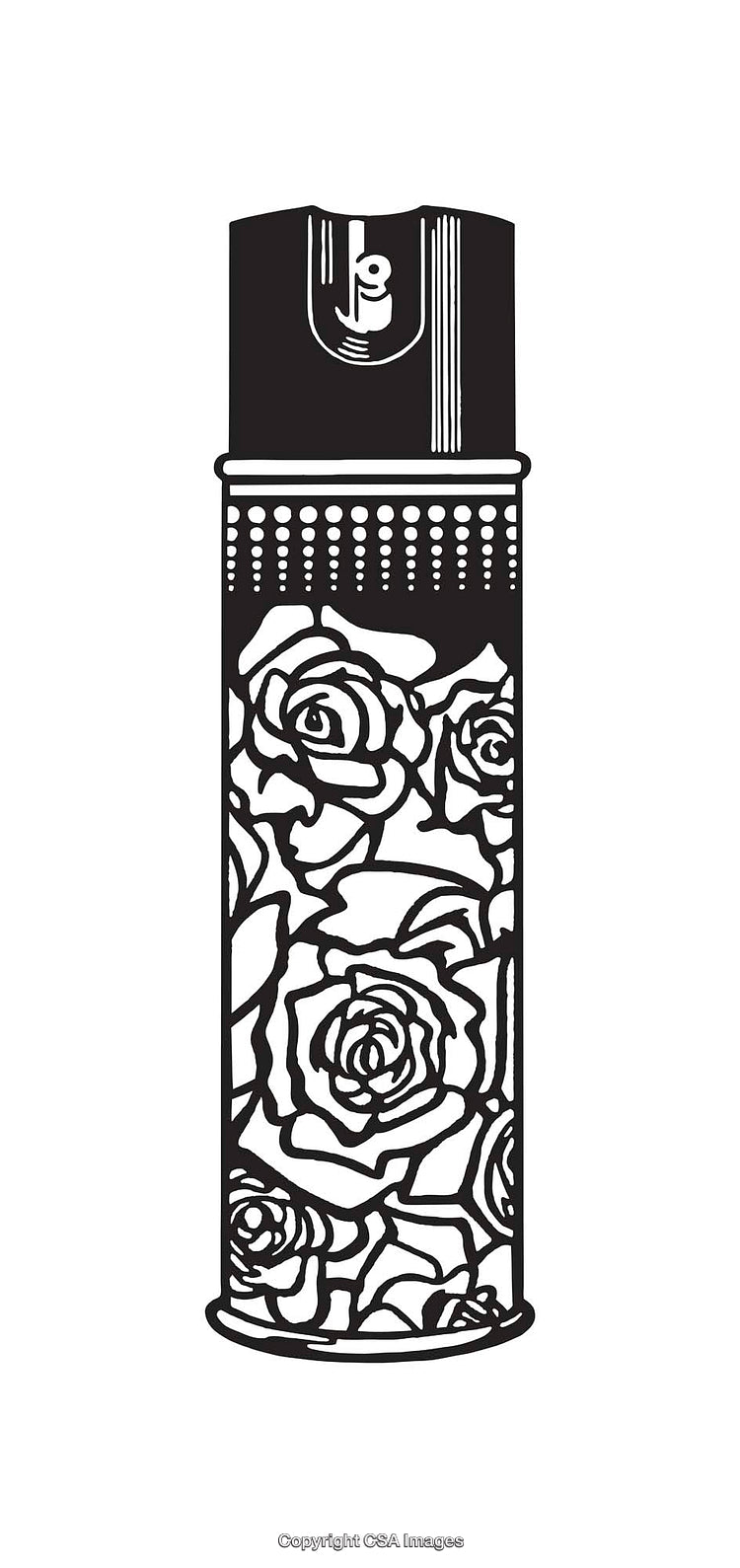Black and White Line Art Illustration of Floral Pattern on Bottle