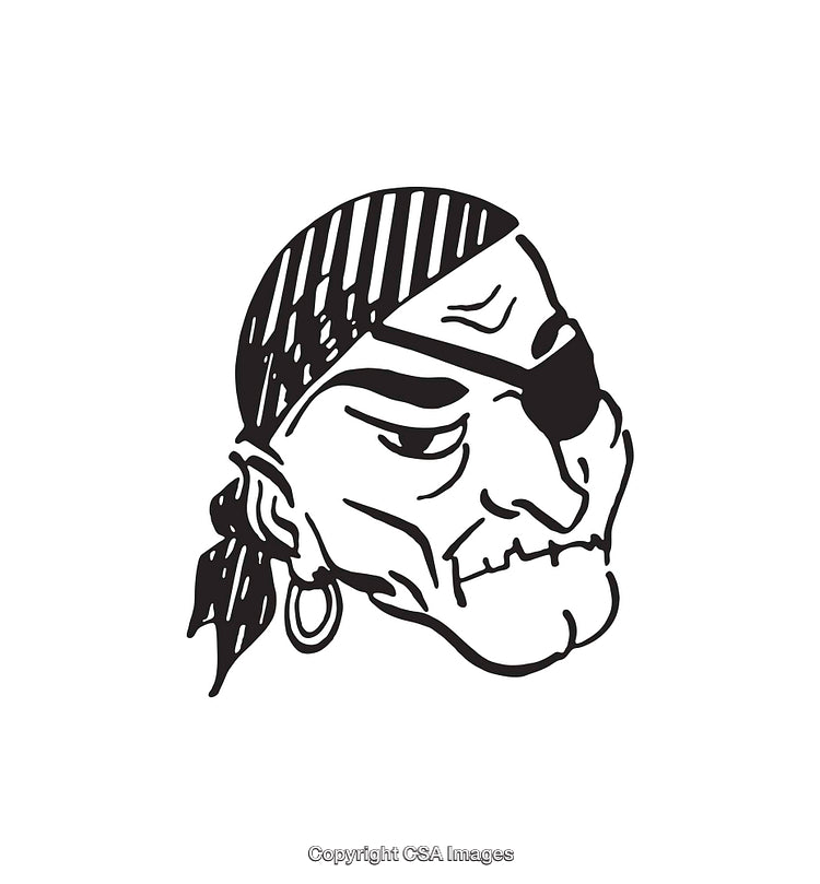 Black and White Line Art of Pirate-Themed Character Illustration