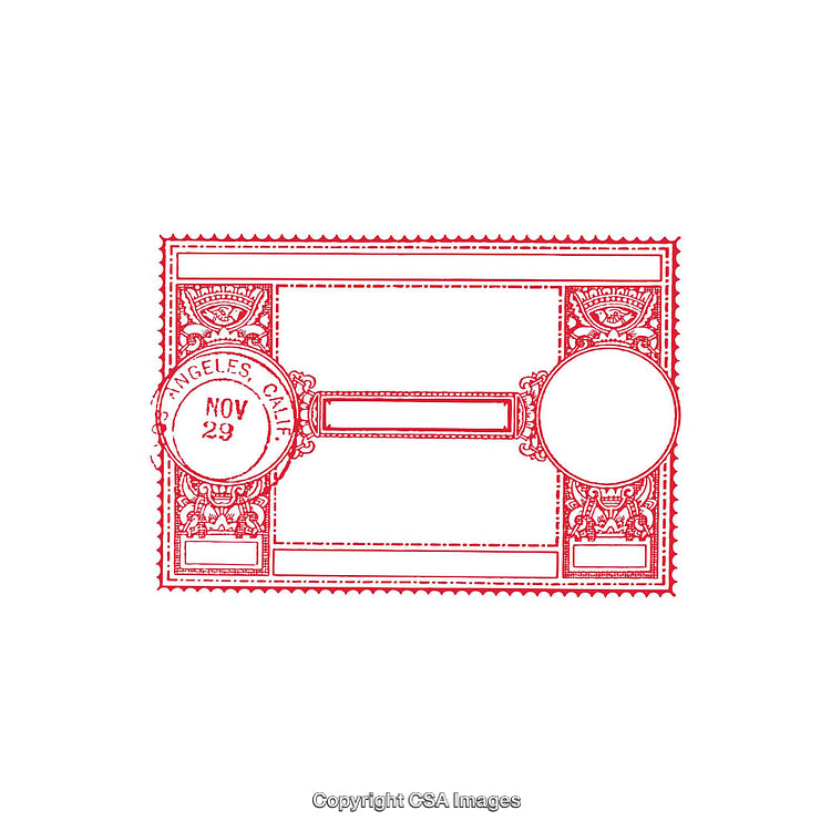Vintage Red Postmark Stamp Design with Intricate Decorative Details
