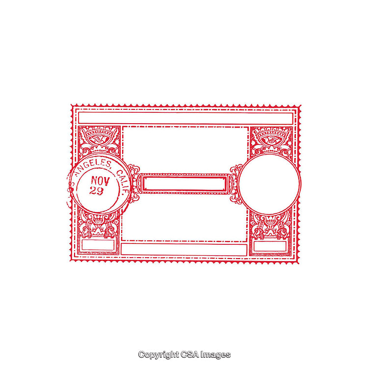 Vintage Red Postmark Stamp Design with Intricate Decorative Details