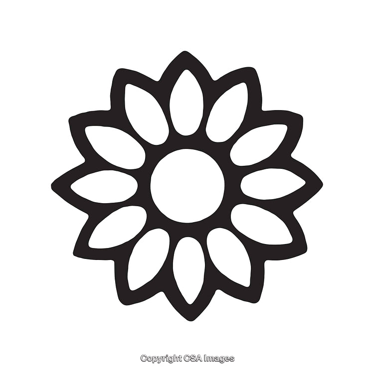 Black and White Line Art Flower with Symmetric Petal Design