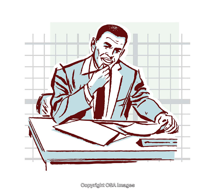 Businessman in Thoughtful Pose with Statistical Chart Background Illustration