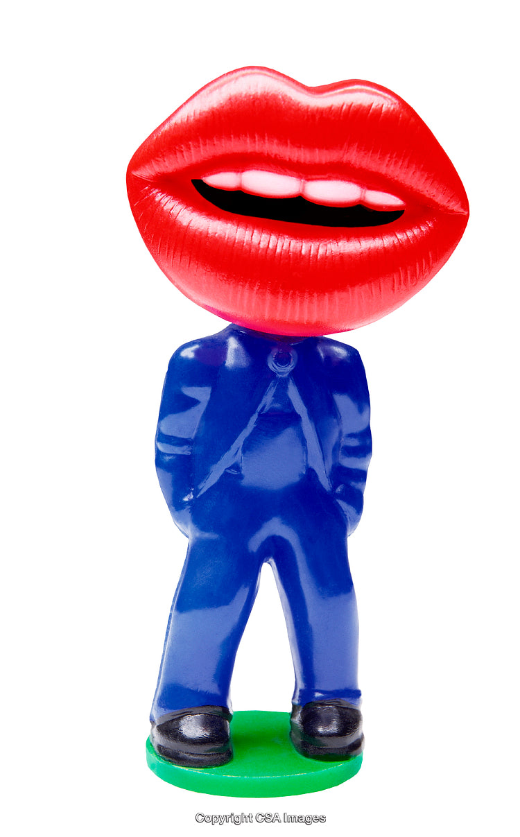 Colorful Toy Figure With Large Red Lips and Blue Body