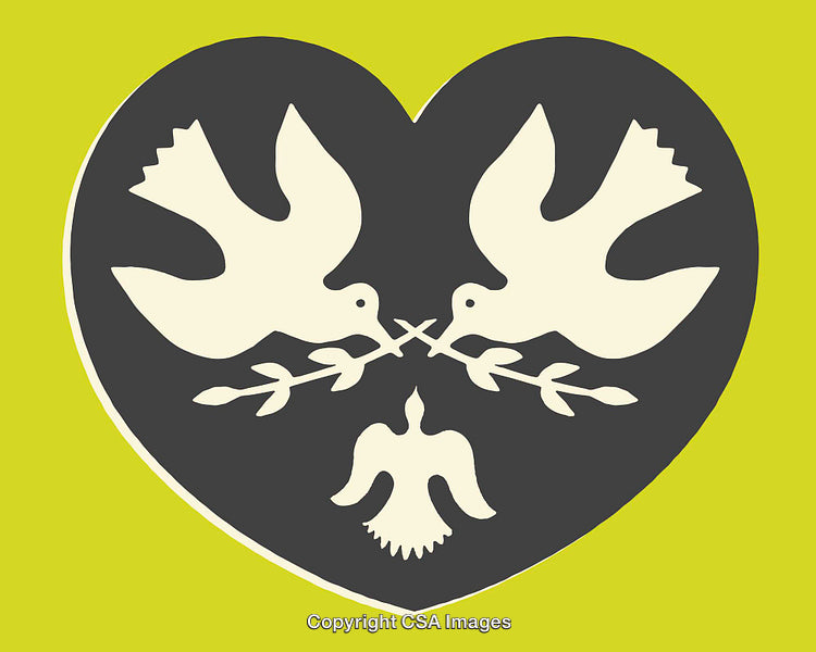 Heart Design with Doves and Olive Branch Symbolizing Peace