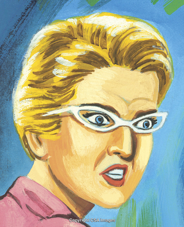 Surprised Woman in Vintage Glasses with a Colorful Background Illustration