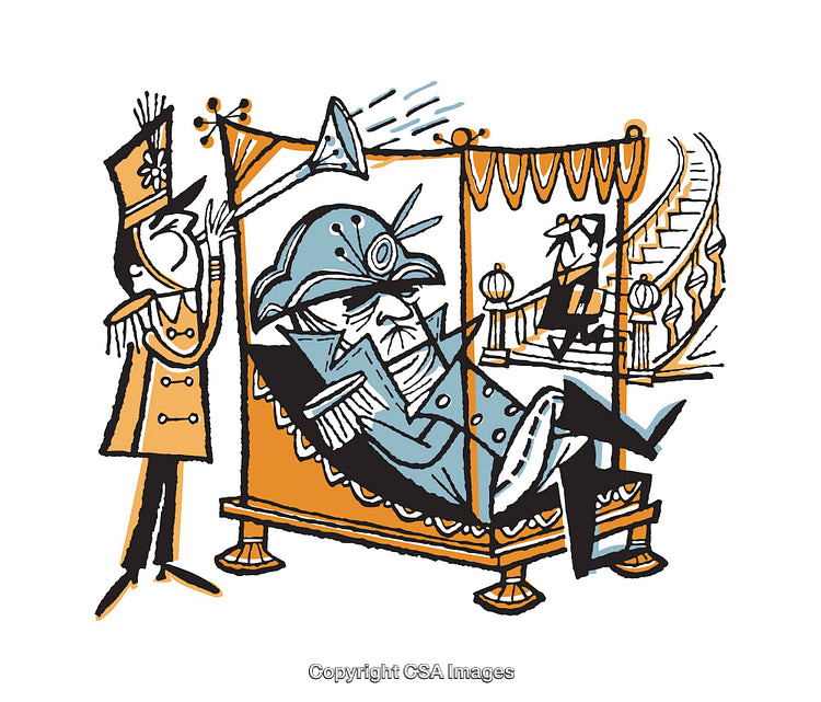 Whimsical Illustration of a Regal Character Resting in a Lavish Setting