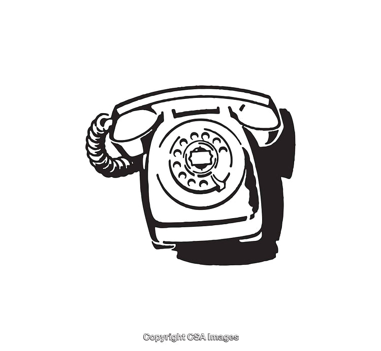 Vintage Rotary Telephone Line Art Illustration in Black and White
