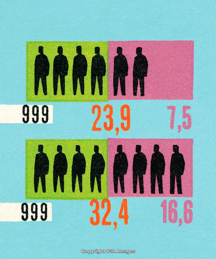 Colorful Infographic Design Featuring Silhouettes People and Numerical Data Visualization