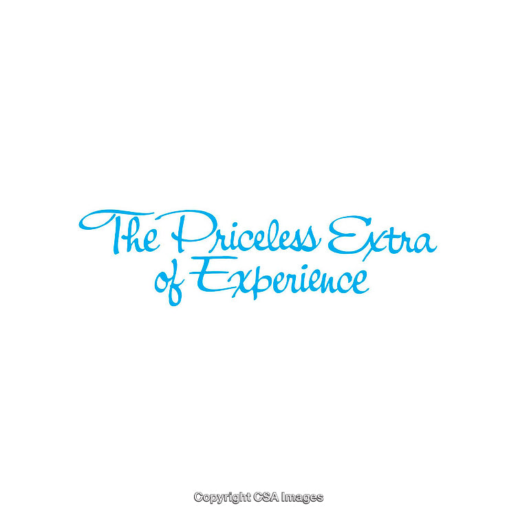 Elegant Illustration Featuring 'The Priceless Extra of Experience' in Blue Typography