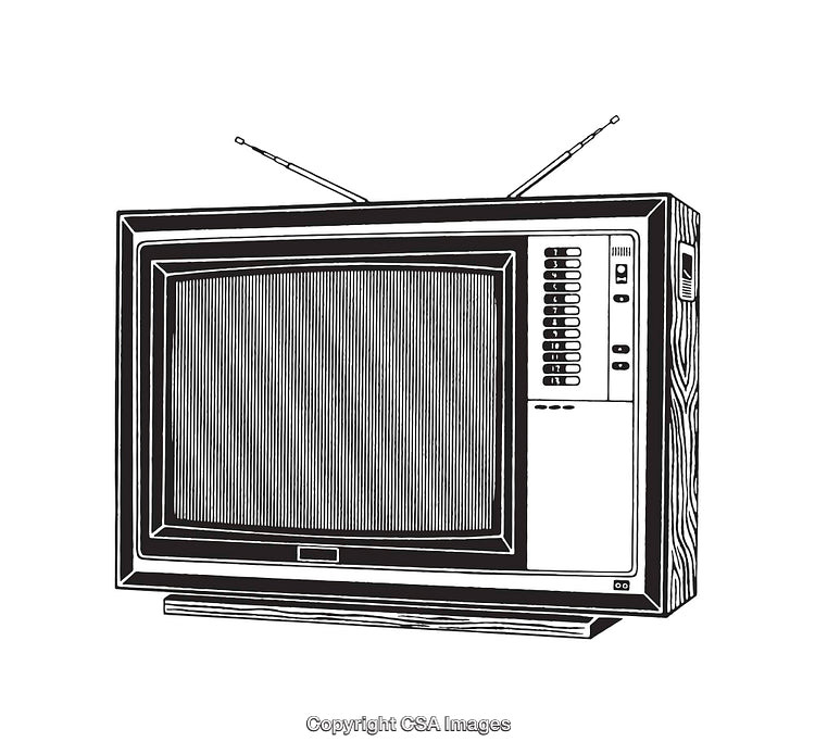 Vintage Black and White Line Art Illustration of Retro Television