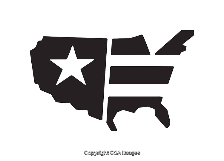 Silhouette of the USA Map Incorporating Star and Stripes Details